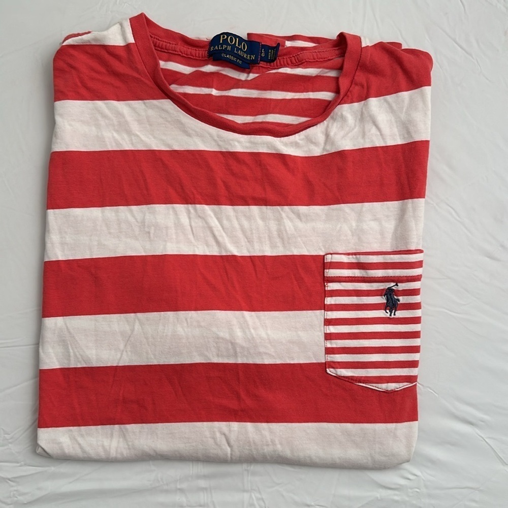 Ralph Lauren polo red and white stripe vintage short sleeve pocket t-shirt